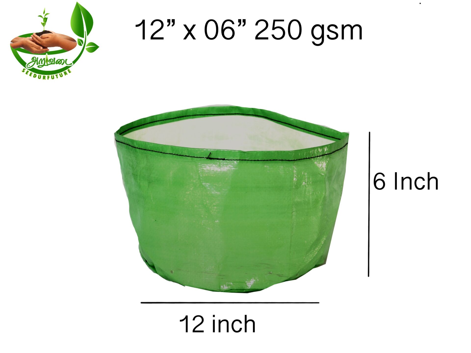 12x06 Inch Grow Bag - Premium HDPE Uv Protected 250 GSM